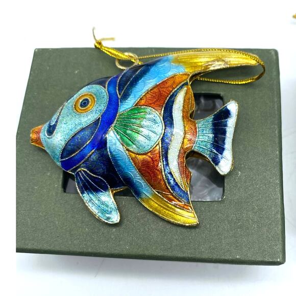 Vintage Cloisonne Enameled Tropical Fish Christmas Ornament Sealife  set of 3 - Picture 2 of 9
